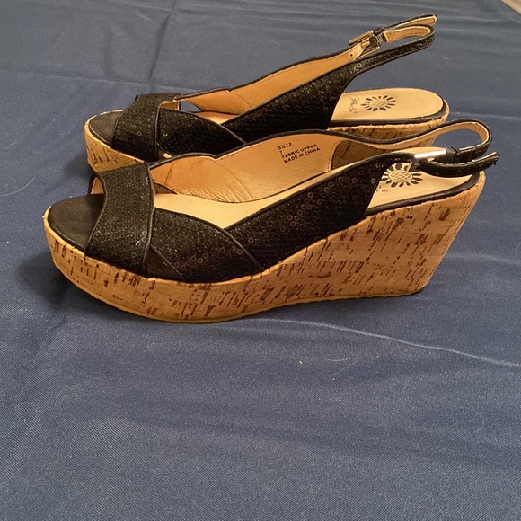 Yellow Box Black Sequin Wedge Sandals - Picture 2 of 5